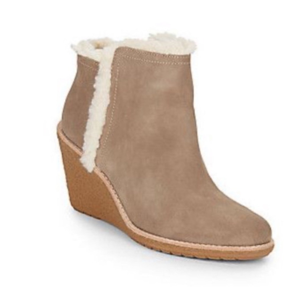 Cole Haan Womens Tan Suede Wedge Ankle Boots Fur Lined‎ Side Zip Booties 9